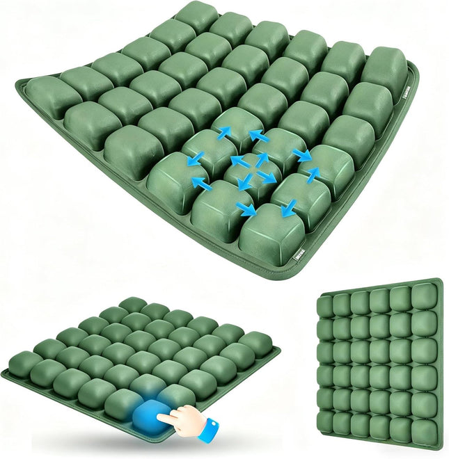 Dark Green Portable 3D Aircell Travel Inflatable Seat Cushion with Built-in Pump 36 Airbags – product detail