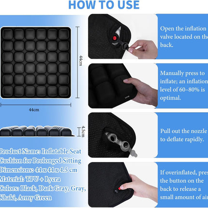 Graffiti Portable 3D Aircell Travel Inflatable Seat Cushion with Built-in Pump – 36 Airbags Ergonomic Pressure Relief Pad with Lycra Cover & Non-Slip Base for Office Car Flight Long Sitting