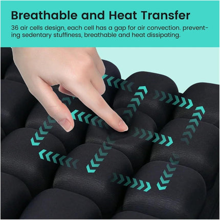 Purple Portable 3D Aircell Travel Inflatable Seat Cushion with Built-in Pump – 36 Airbags Ergonomic Pressure Relief Pad with Lycra Cover & Non-Slip Base for Office Car Flight Long Sitting