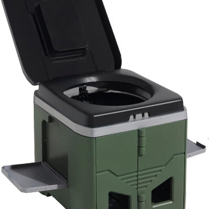 Portable Travel Toilet with Integrated Dual Storage Wings & Odor-Proof Lid – Ergonomic Reusable Foldable Commode with 12.7cm Folding Height for Car Travel & Outdoor Use (Black Green)