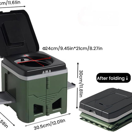 Portable Travel Toilet with Integrated Dual Storage Wings & Odor-Proof Lid – Ergonomic Reusable Foldable Commode with 12.7cm Folding Height for Car Travel & Outdoor Use (Black Green)