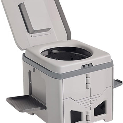 Portable Travel Toilet with Integrated Dual Storage Wings & Odor-Proof Lid – Ergonomic Reusable Foldable Commode with 12.7cm Folding Height for Car Travel & Outdoor Use (Sandy)