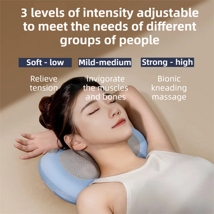 Blue Wireless Rechargeable Cervical & Lumbar Massager Pillow with 4 High/Low Massage Points, 42°C Constant Heat, 3 Speeds and Adjustable Strap – Multifunctional Shiatsu Back Massage Cushion for Neck Waist Shoulder Relief
