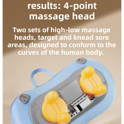 Blue Wireless Rechargeable Cervical & Lumbar Massager Pillow with 4 High/Low Massage Points, 42°C Constant Heat, 3 Speeds and Adjustable Strap – Multifunctional Shiatsu Back Massage Cushion for Neck Waist Shoulder Relief