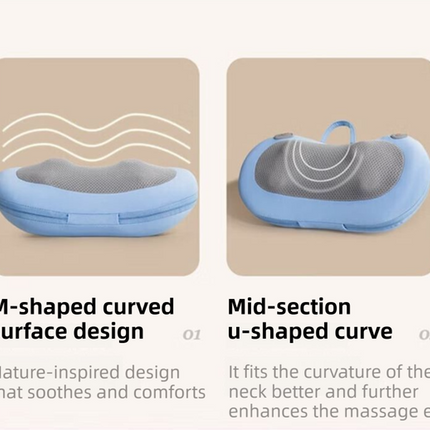 Blue Wireless Rechargeable Cervical & Lumbar Massager Pillow with 4 High/Low Massage Points, 42°C Constant Heat, 3 Speeds and Adjustable Strap – Multifunctional Shiatsu Back Massage Cushion for Neck Waist Shoulder Relief