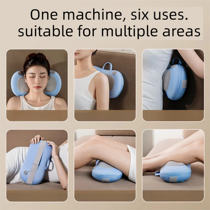 Grey Wireless Rechargeable Cervical & Lumbar Massager Pillow with 4 High/Low Massage Points, 42°C Constant Heat, 3 Speeds and Adjustable Strap – Multifunctional Shiatsu Back Massage Cushion for Neck Waist Shoulder Relief