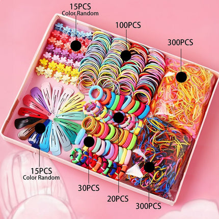 875-Piece Cute Hair Accessories Gift Set with Elastic Rubber Bands - Perfect Gift for Girls