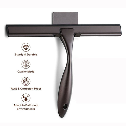 Silver Stainless Steel Glass Squeegee for Car Windshield & Countertop – 10 inch Hydrophobic Window Cleaner & Squeegee Blade with Adhesive Holder Hook
