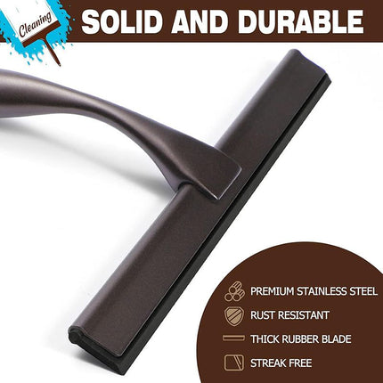 Silver Stainless Steel Glass Squeegee for Car Windshield & Countertop - 10 inch Hydrophobic Window Cleaner and Squeegee Blade with Adhesive Holder Hook & 4 Replacement Silicone Blades