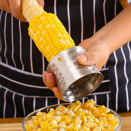 2-Pack Premium Stainless Steel Manual Corn Thresher Peeler and Cob Cutter with Safe Hidden Dual-Head Serrated Blades & Non-Slip Grip,  Round Model