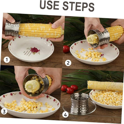 2-Pack Premium Stainless Steel Manual Corn Thresher Peeler and Cob Cutter with Safe Hidden Dual-Head Serrated Blades & Non-Slip Grip,  Round Model