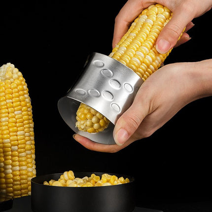 2-Pack Premium Stainless Steel Manual Corn Thresher Peeler and Cob Cutter with Safe Hidden Dual-Head Serrated Blades & Non-Slip Grip, Round & Triangle Model