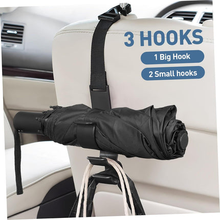 2PCS Multifunctional Car Seat Back Triple Hooks Organizer for Purses Umbrellas Bags – Heavy Duty 15kg Easy Install Headrest Hangers for Car Interior Storage, Adjustable 23cm