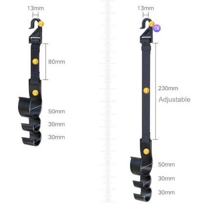 2PCS Multifunctional Car Seat Back Triple Hooks Organizer for Purses Umbrellas Bags – Heavy Duty 15kg Easy Install Headrest Hangers for Car Interior Storage, Adjustable 23cm