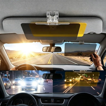2-in-1 Car Anti-Glare Visor Extender – Day & Night Driving HD Goggles and Shield for Sun Blinding High Beams Fog & Snow Reflection Protection