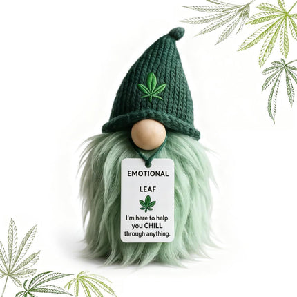 Emotional Support Weed Gnome Crocheted Doll – Handmade Knitted Plush Table Desktop Figurine with Beanie & Motivational Tag, Novelty Birthday Party Gift