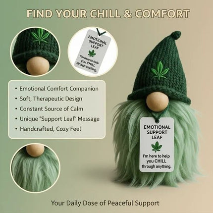 Emotional Support Weed Gnome Crocheted Doll – Handmade Knitted Plush Table Desktop Figurine with Beanie & Motivational Tag, Novelty Birthday Party Gift