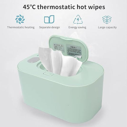 Green Portable USB Baby Wipe Warmer with LED Display and Top-Heating Moisture Protection – Intelligent Constant Temp Dispenser Case for Travel and Home