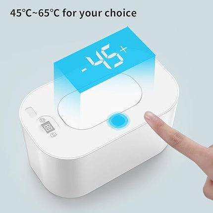 White Portable USB Baby Wipe Warmer with LED Display and Top-Heating Moisture Protection – Intelligent Constant Temp Dispenser Case for Travel and Home