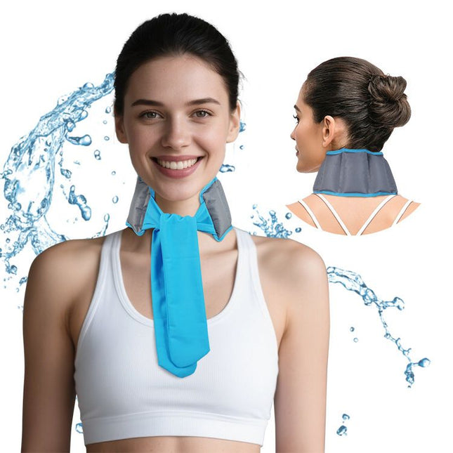 Blue and Grey Reusable Evaporative Physical Cooling Scarf – Long Ice Neck Wrap Bandana with Hydrogel Crystals for Outdoor Sports, Fitness & Heatwave Alleviation