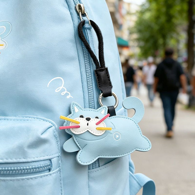 Blue Cat Squeeze Meow Sounding Keychain Pendant – Eco-Friendly Leather Cat and Dog Bag Charm for Stress Relief, Backpack Decor, and Gift Giving