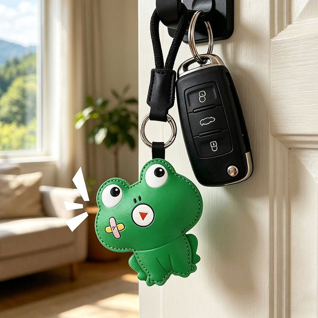 Green Frog Squeeze Meow Sounding Keychain Pendant – Eco-Friendly Leather Cat and Dog Bag Charm for Stress Relief, Backpack Decor and Gift Giving