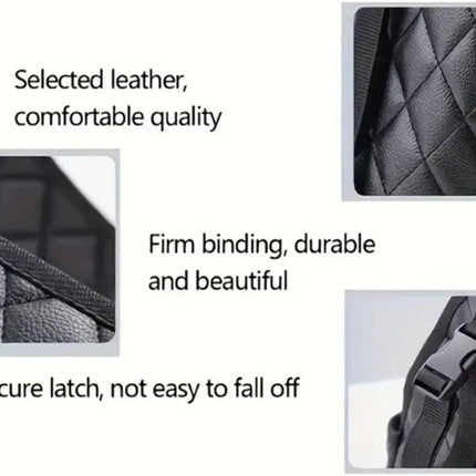 Multifunctional Quilted Leather Car Between-Seat Organizer with Adjustable Buckles and Armrest Box Support – Large Capacity Car Interior Pocket for Handbags Phones Drinks