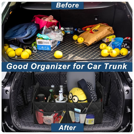45L Foldable Large Car Trunk Organizer with Muti Pockets & Strong Handles – Mutifunctional Heavy Duty Oxford Cloth Storage Box & Portable Cargo Bundle for SUVs Sedans Trucks