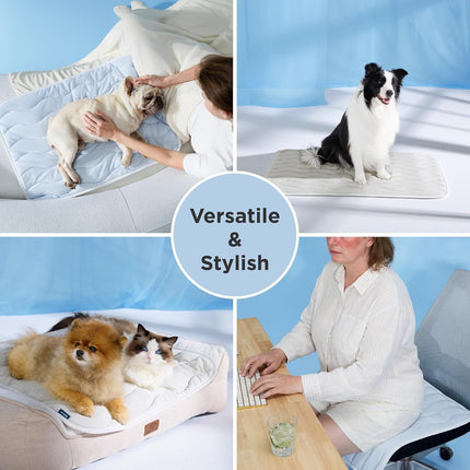 150 x 101 CM Grey Premium Wave Quiltied Pet Cooling Mat - Washable Self-Cooling Blanket with Anti-Stick Hair Surface & Non-Slip Base for Cats Dogs and Human Versatile Use