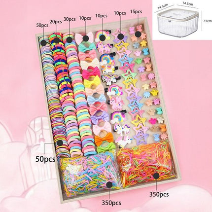 780-Piece Cute Hair Accessories Gift Set with Elastic Rubber Bands & Hair Clips Organizer Box - Perfect Gift for Girls