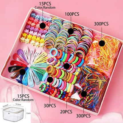 895-Piece Cute Hair Accessories Gift Set with Elastic Rubber Bands & Hair Clips Organizer Box - Perfect Gift for Girls