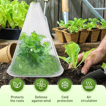 10-Pack Reusable Garden Seedling Protective Covers with Securing Earth Pegs – Ventilated Windproof and Frost Guard Cones for Veggie & Flower Saplings
