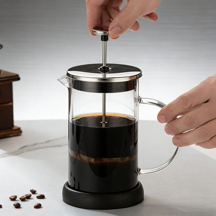 1000ML Premium Dual-Layer Borosilicate Glass French Press Coffee Maker with 304 Stainless Steel Lid – High-Density 3D Filter Mesh Cafetiere, Manual Milk Frother and Tea Infuser Pot