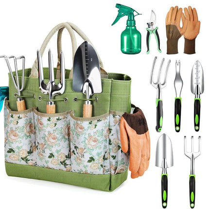 Premium 9-Piece Aluminium Alloy Garden Tool Set with Durable Storage Tote Bag – Heavy Duty Gardening Hand Kit with Ergonomic Handles, Pruning Shears and Spray Bottle