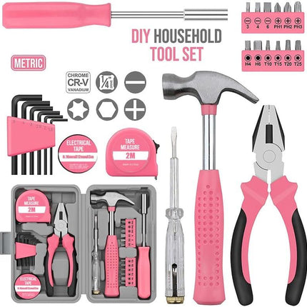 24-Piece Yellow Multifunctional Home Tool Kit for Women - Compact Mini Starter Hardware Set with Hammer, Pliers, Screwdrivers - Portable Household Hand Tools for DIY Assembly & Gift Giving