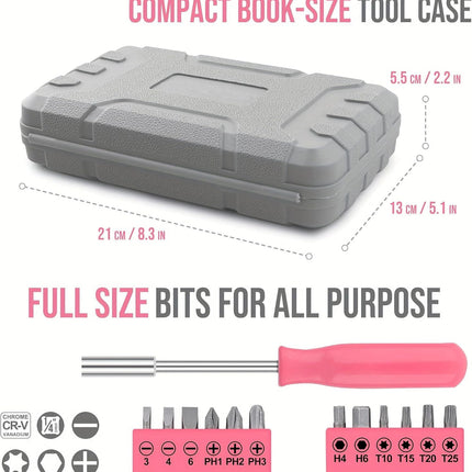 24-Piece Yellow Multifunctional Home Tool Kit for Women - Compact Mini Starter Hardware Set with Hammer, Pliers, Screwdrivers - Portable Household Hand Tools for DIY Assembly & Gift Giving