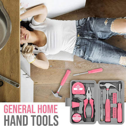 24-Piece Yellow Multifunctional Home Tool Kit for Women - Compact Mini Starter Hardware Set with Hammer, Pliers, Screwdrivers - Portable Household Hand Tools for DIY Assembly & Gift Giving