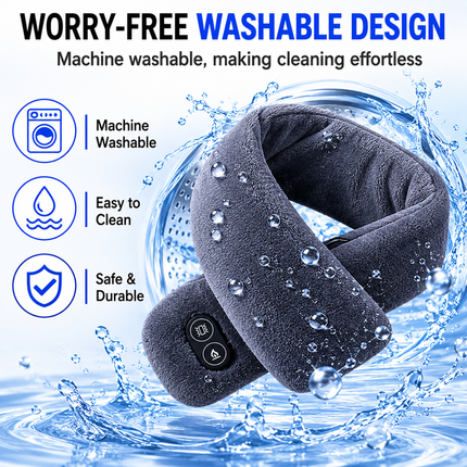 Red Plush USB Heated Massage Neck Scarf with 3 Temp & 3 Vibration Massage Modes - Washable Winter Neck Warmer, Built-in Power Bank Zippered Storage Bag for Men and Women