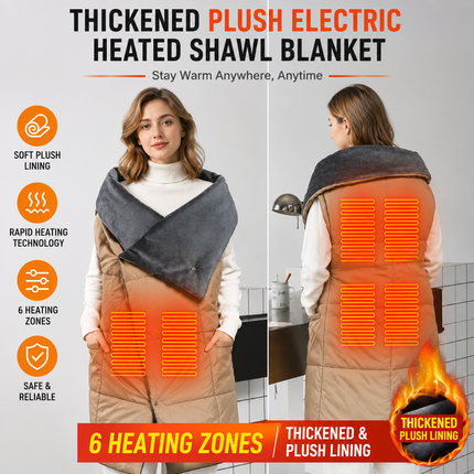 Grey Wearable Heated Blanket Shawl for Women - USB Powered Electric Heating Wrap with 6 Carbon Fiber Heating Zones, 3 Temp Levels and Washable Multi Use Design