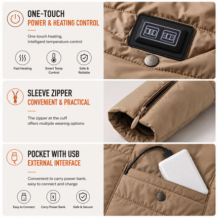 Grey Wearable Heated Blanket Shawl for Women - USB Powered Electric Heating Wrap with 6 Carbon Fiber Heating Zones, 3 Temp Levels and Washable Multi Use Design
