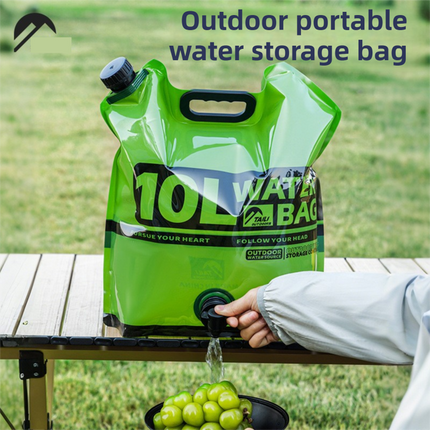 10L Green Outdoor Collapsible Water Storage Bag with Tap & Handle - Portable Camping Water Container for Hiking Picnic Travel and Emergency Water Storage