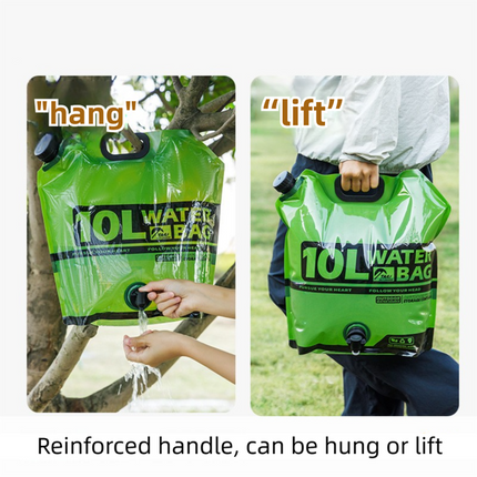 10L Green Outdoor Collapsible Water Storage Bag with Tap & Handle - Portable Camping Water Container for Hiking Picnic Travel and Emergency Water Storage