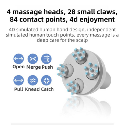 Blue Wireless Electric Scalp Massager with 28 Soft Silicone Massage Claws Storage Base - Rechargeable Hand-Simulated 4D Deep Kneading Head Massage Device for Humans and Pets