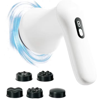 White Wireless Multi Function Fat Burning & Body Shaping Massager with 9 Speed Levels, 5 Massage Heads, Smart Digital Display and Type-C Charging - Portable Slimming Vibration Machine for Muscle Relaxation Sculpting