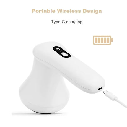 White Wireless Multi Function Fat Burning & Body Shaping Massager with 9 Speed Levels, 5 Massage Heads, Smart Digital Display and Type-C Charging - Portable Slimming Vibration Machine for Muscle Relaxation Sculpting