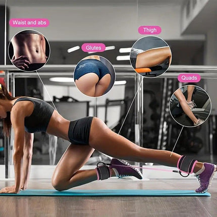 Black 120LBS Total Ankle Resistance Bands Training Set with Cuffs and Carry Bag - Adjustable Leg and Glute Workout Trainer for Yoga Fitness Speed Agility Strength Training 9 Piece Kit