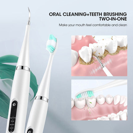 2-in-1 Black Rechargeable Electric Teeth Cleaner & Plaque Remover - Home Waterproof 5-Mode Adjustable 31000 VPM Dental Scaler Kit for Tartar and Calculus Removal