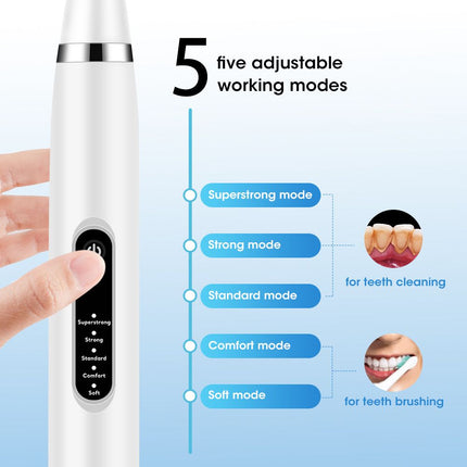 2-in-1 Black Rechargeable Electric Teeth Cleaner & Plaque Remover - Home Waterproof 5-Mode Adjustable 31000 VPM Dental Scaler Kit for Tartar and Calculus Removal