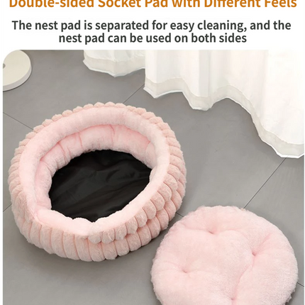 Coffee Plush Round Pet Bed with Gap Entry & Removable Cushion S Size - Thickened Warm Anti Slip Cats and Dogs Donut Nest for All Seasons, Cozy and Soft Sleeping Bed for Home Use, S Size 40*40*15CM