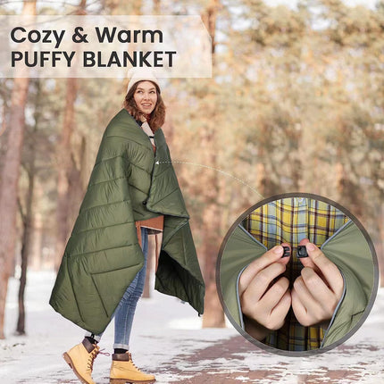 200x140cm Green Large Outdoor Camping Imitation Silk Cotton Wearable Warmth Blanket, Quilted Poncho Shawl Throw with Storage Bag, Lightweight Warm Camping Quilt for Camping Travel Home Use